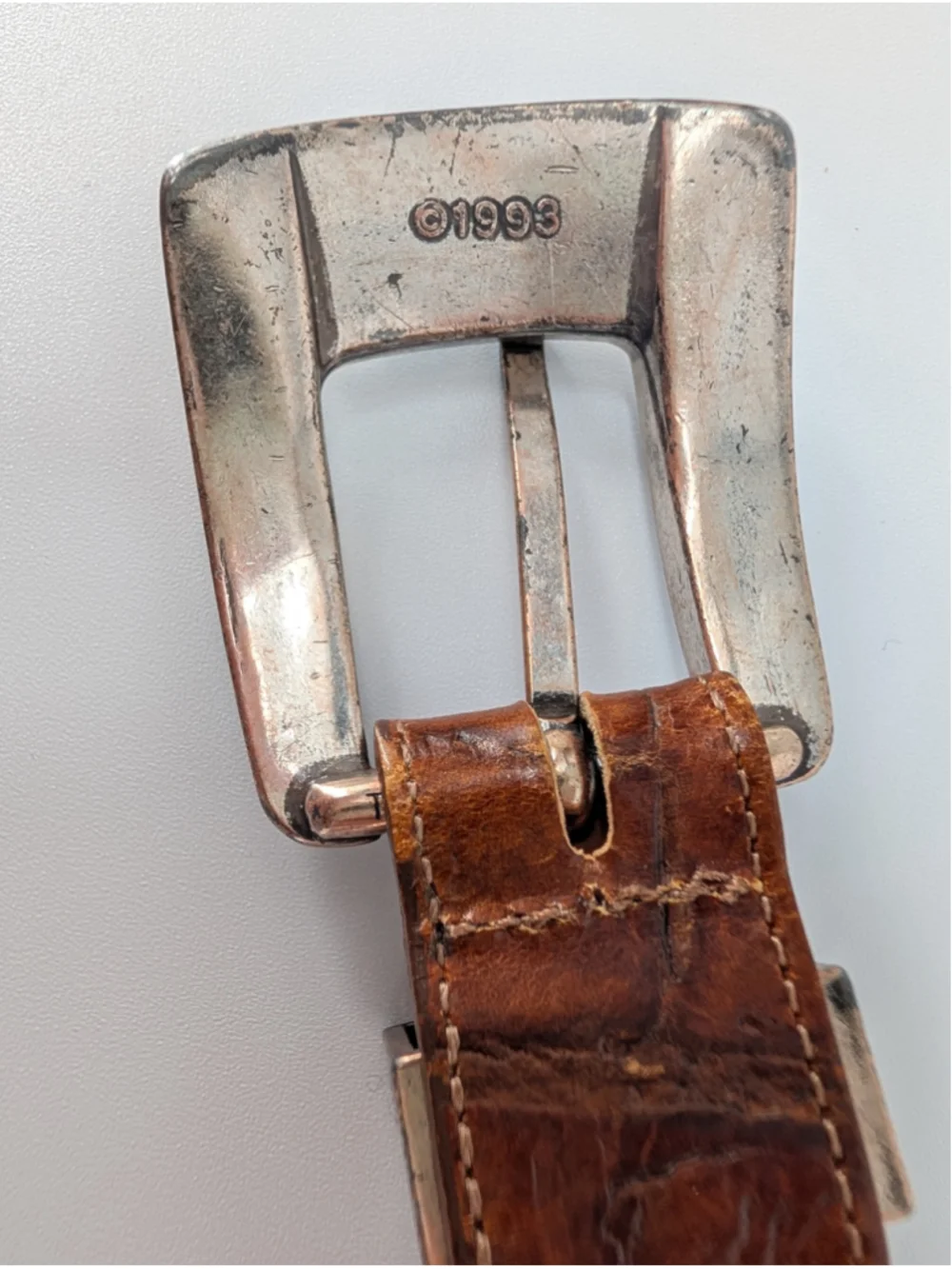 Vintage 1993 Onyx Brighton Brown Croc Embossed Leather Western Belt 36
